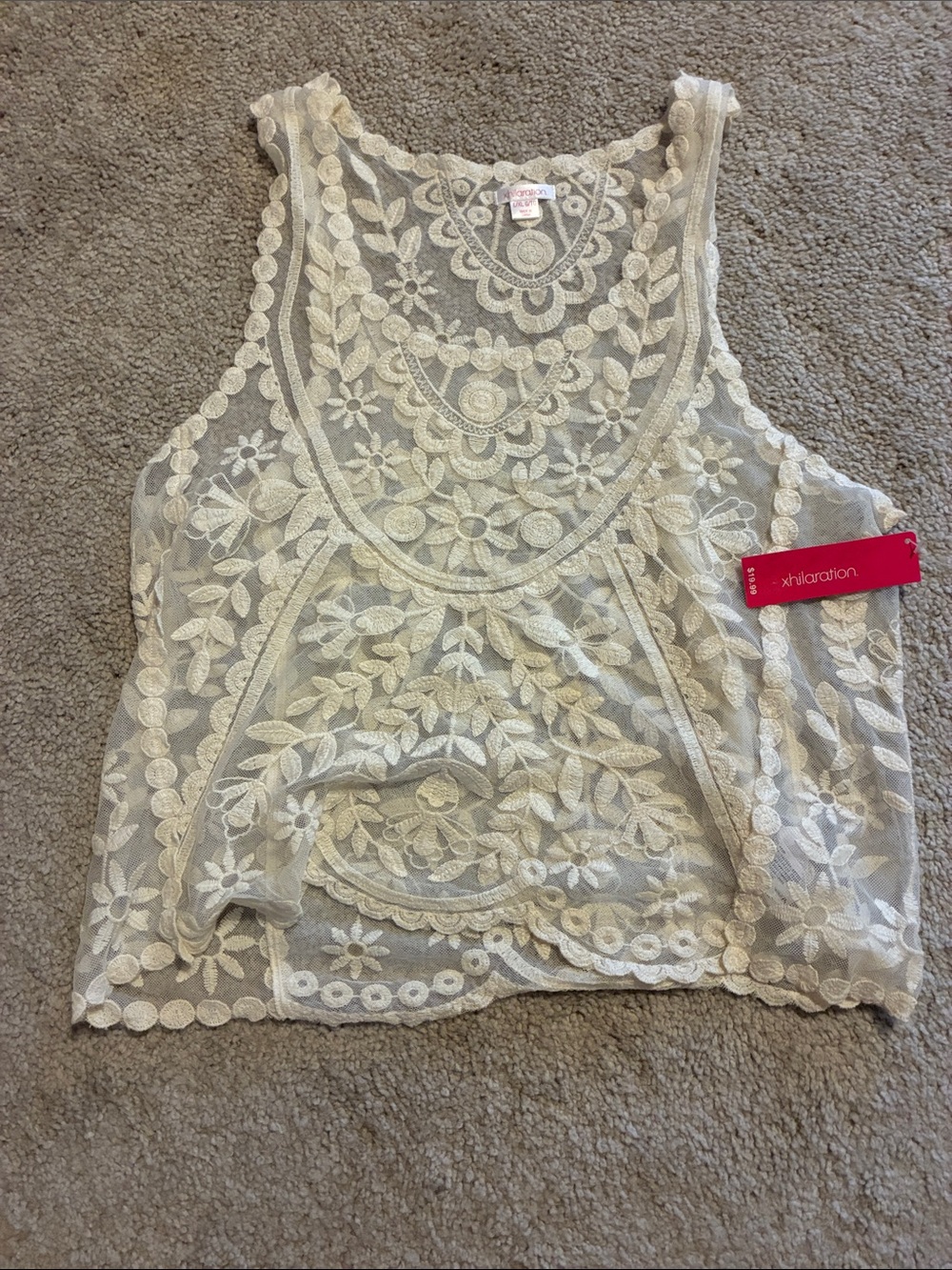 Xhilaration Cream Lace Floral Sleeveless Camisole